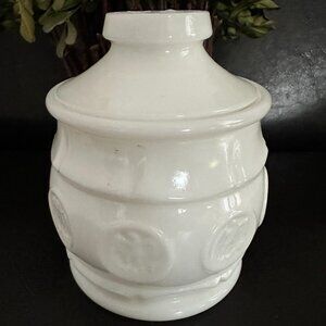 Wheaton Milk Glass Eagle Coin Medallion Lidded Sugar Bowl-Jar 1970's USA